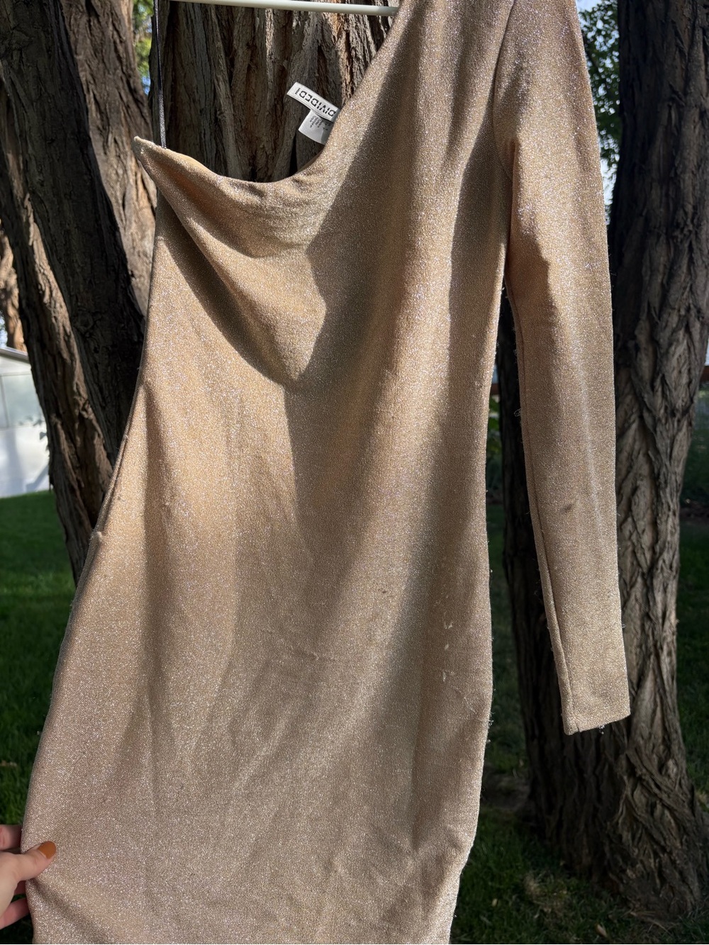 H&M One-Shoulder Gold Shimmer Bodycon Dress